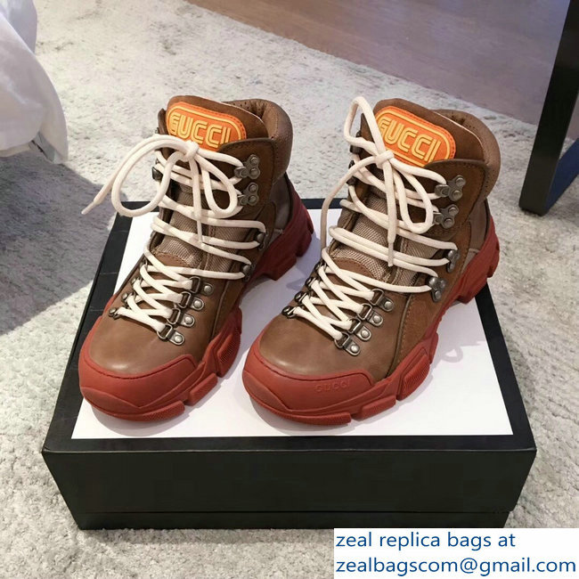 Gucci Flashtrek High-Top Lovers Sneakers Brown 2018 - Click Image to Close