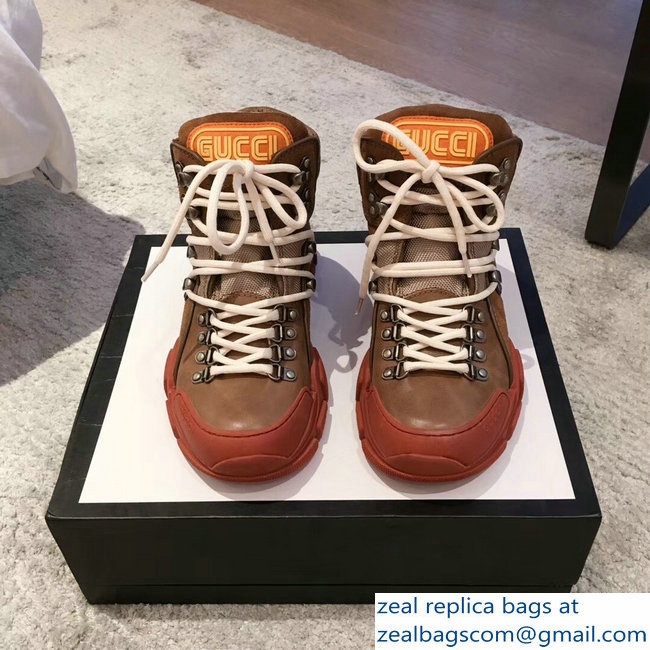 Gucci Flashtrek High-Top Lovers Sneakers Brown 2018 - Click Image to Close