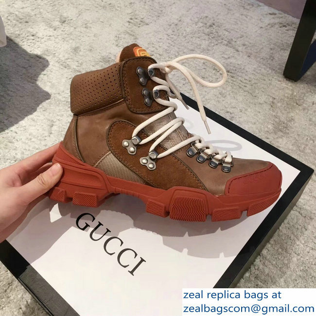 Gucci Flashtrek High-Top Lovers Sneakers Brown 2018 - Click Image to Close