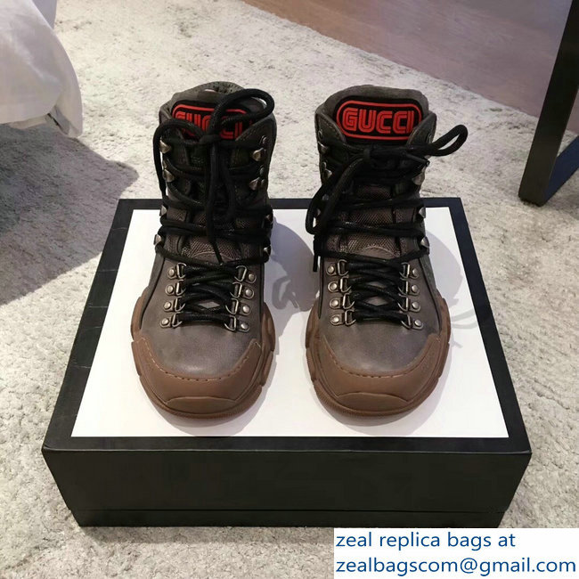 Gucci Flashtrek High-Top Lovers Sneakers Gray 2018 - Click Image to Close
