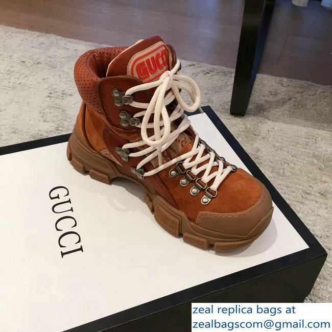 Gucci Flashtrek High-Top Lovers Sneakers Orange 2018 - Click Image to Close