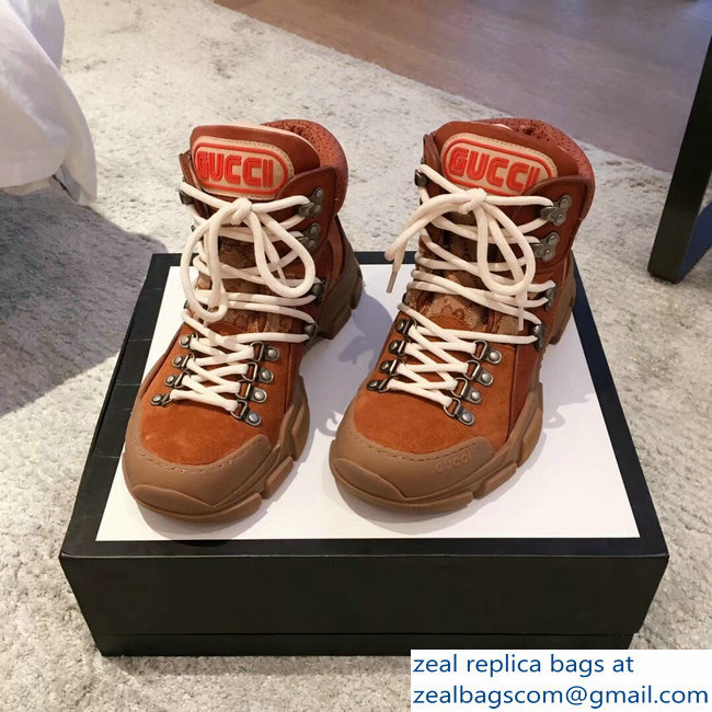 Gucci Flashtrek High-Top Lovers Sneakers Orange 2018 - Click Image to Close