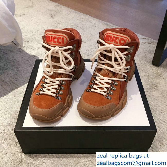 Gucci Flashtrek High-Top Lovers Sneakers Orange 2018