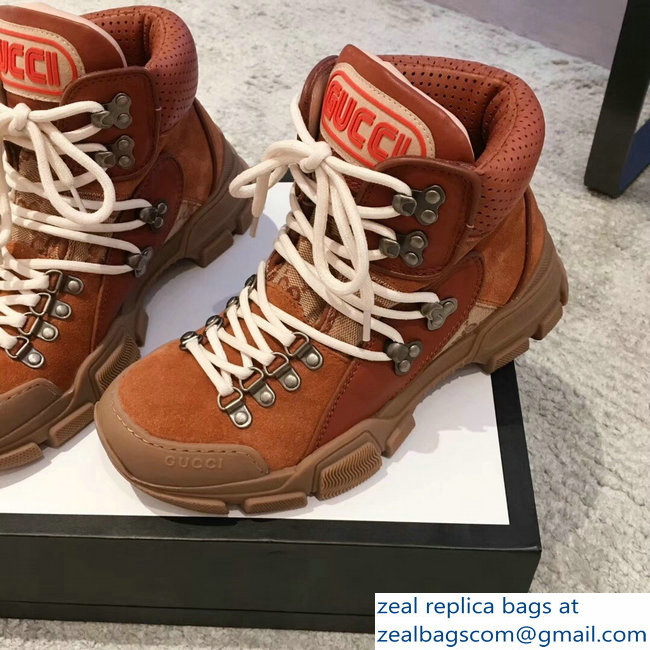 Gucci Flashtrek High-Top Lovers Sneakers Orange 2018