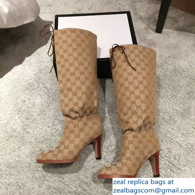 Gucci GG Canvas Mid-Heel Boots Beige 2018 - Click Image to Close