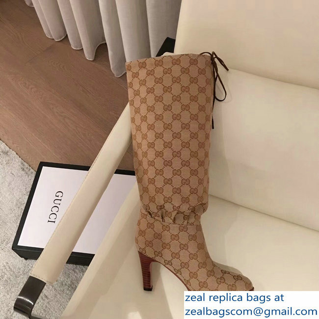 Gucci GG Canvas Mid-Heel Boots Beige 2018