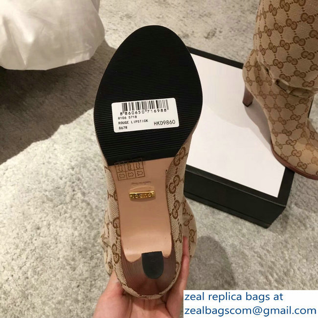 Gucci GG Canvas Mid-Heel Boots Beige 2018