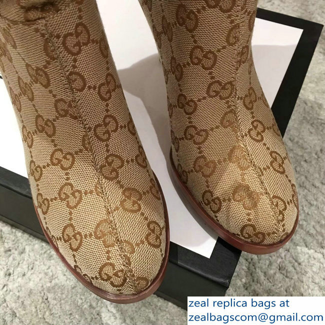 Gucci GG Canvas Mid-Heel Boots Beige 2018 - Click Image to Close