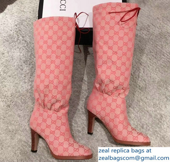 Gucci GG Canvas Mid-Heel Boots Pink 2018 - Click Image to Close