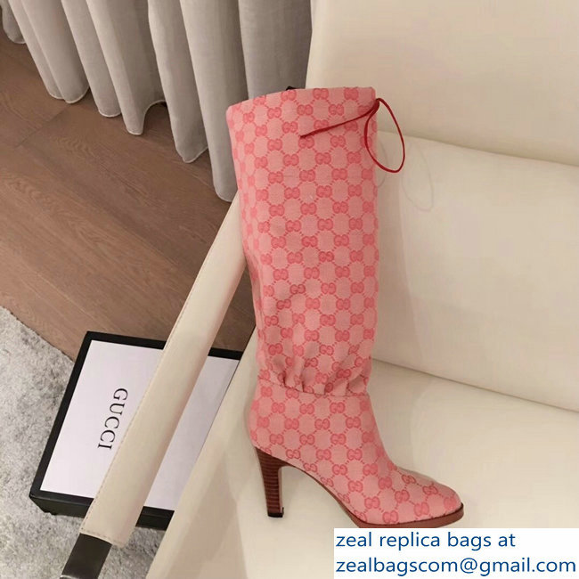 Gucci GG Canvas Mid-Heel Boots Pink 2018 - Click Image to Close