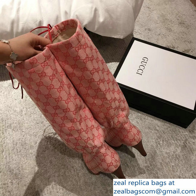 Gucci GG Canvas Mid-Heel Boots Pink 2018