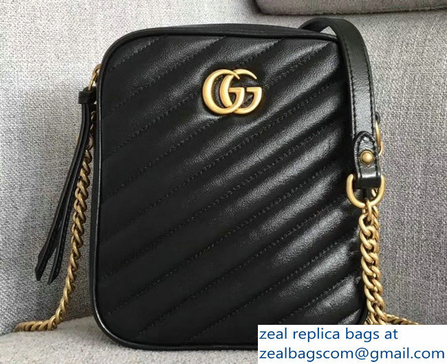 Gucci GG Marmont MatelasseRectangular Shape Mini Chain Shoulder Bag 550155 Black 2018 - Click Image to Close