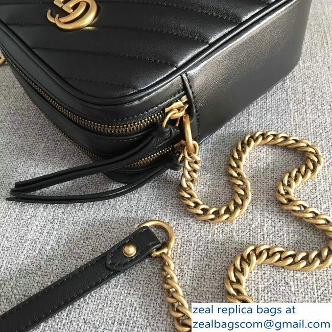 Gucci GG Marmont MatelasseRectangular Shape Mini Chain Shoulder Bag 550155 Black 2018 - Click Image to Close