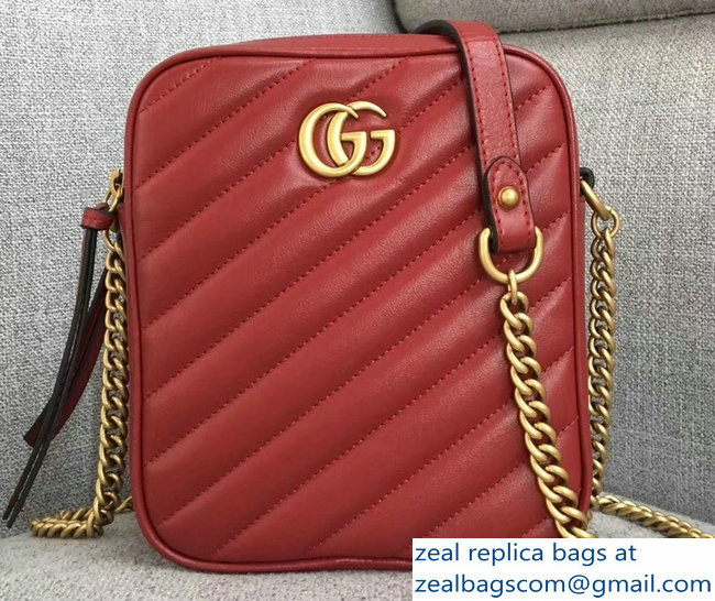 Gucci GG Marmont MatelasseRectangular Shape Mini Chain Shoulder Bag 550155 Red 2018