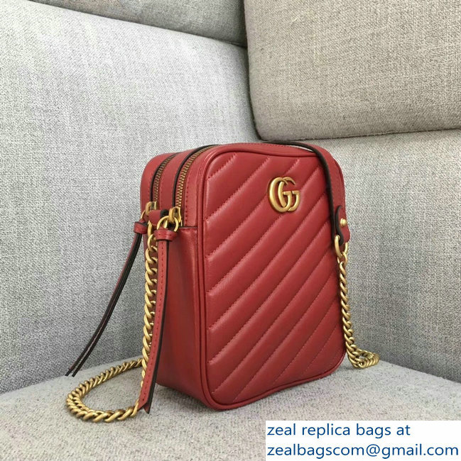 Gucci GG Marmont MatelasseRectangular Shape Mini Chain Shoulder Bag 550155 Red 2018 - Click Image to Close