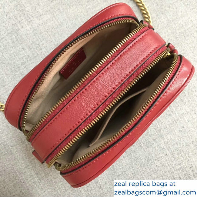 Gucci GG Marmont MatelasseRectangular Shape Mini Chain Shoulder Bag 550155 Red 2018 - Click Image to Close