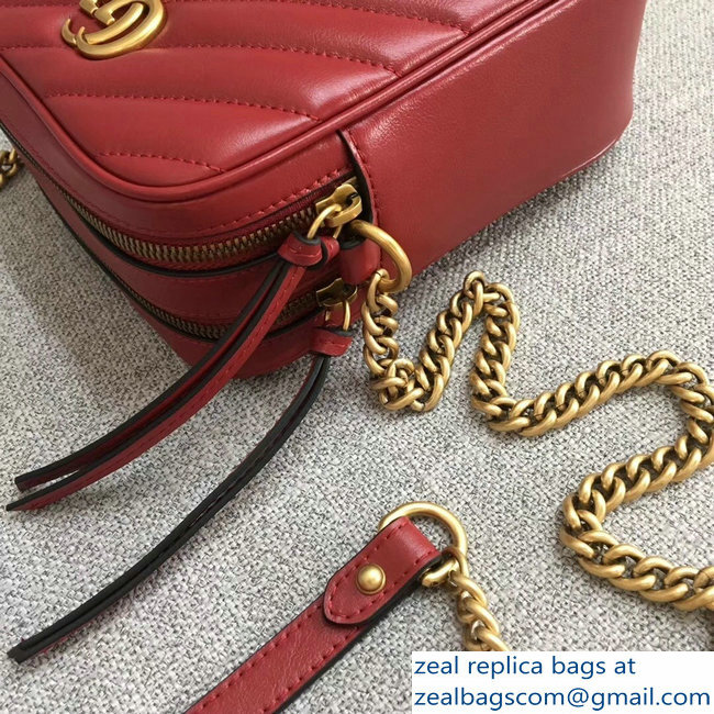 Gucci GG Marmont MatelasseRectangular Shape Mini Chain Shoulder Bag 550155 Red 2018 - Click Image to Close