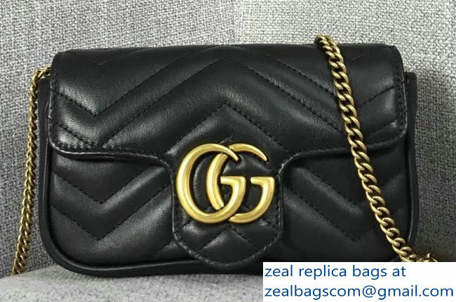 Gucci GG Marmont Matelasse Chevron Super Mini Chain Shoulder Bag 476433 Black - Click Image to Close