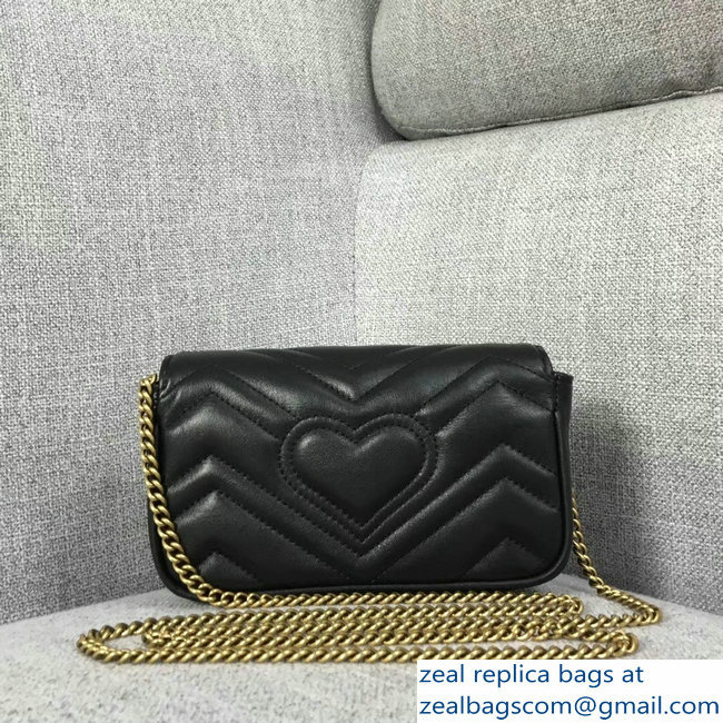 Gucci GG Marmont Matelasse Chevron Super Mini Chain Shoulder Bag 476433 Black