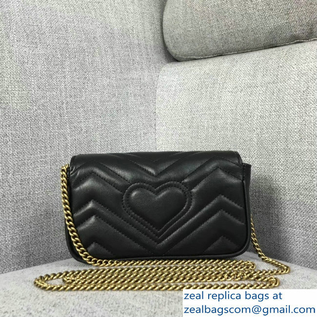 Gucci GG Marmont Matelasse Chevron Super Mini Chain Shoulder Bag 476433 Black - Click Image to Close