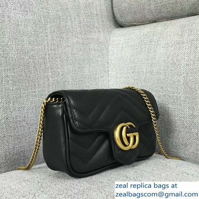 Gucci GG Marmont Matelasse Chevron Super Mini Chain Shoulder Bag 476433 Black - Click Image to Close