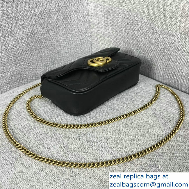 Gucci GG Marmont Matelasse Chevron Super Mini Chain Shoulder Bag 476433 Black
