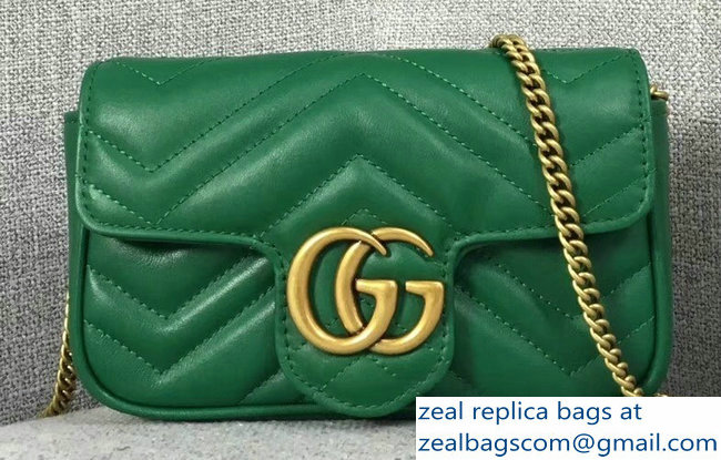 Gucci GG Marmont Matelasse Chevron Super Mini Chain Shoulder Bag 476433 Green - Click Image to Close