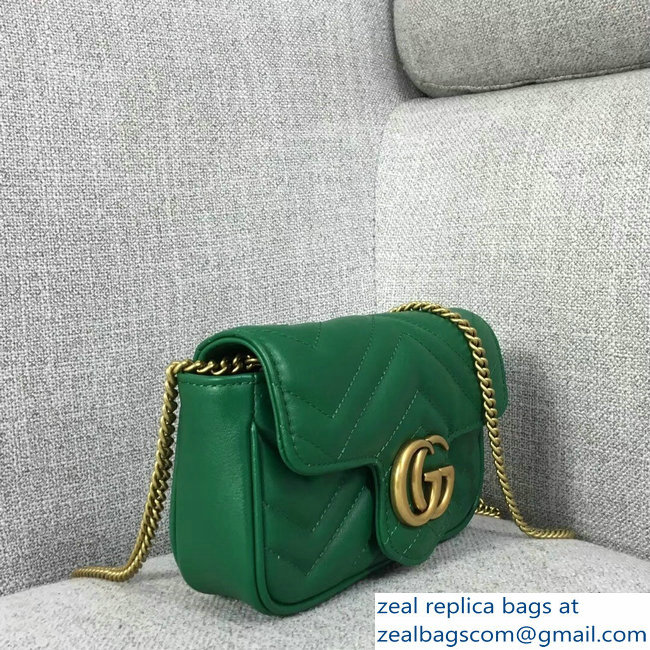 Gucci GG Marmont Matelasse Chevron Super Mini Chain Shoulder Bag 476433 Green - Click Image to Close