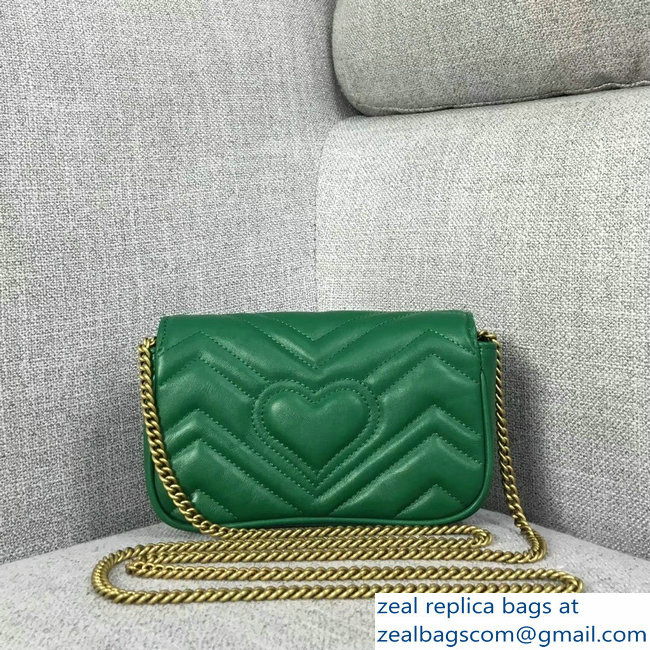 Gucci GG Marmont Matelasse Chevron Super Mini Chain Shoulder Bag 476433 Green - Click Image to Close