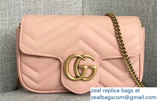 Gucci GG Marmont Matelasse Chevron Super Mini Chain Shoulder Bag 476433 Nude Pink