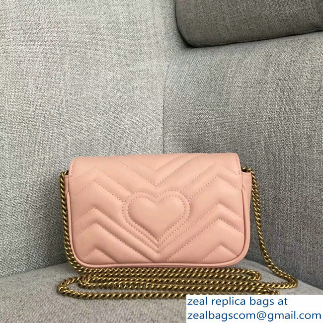 Gucci GG Marmont Matelasse Chevron Super Mini Chain Shoulder Bag 476433 Nude Pink - Click Image to Close