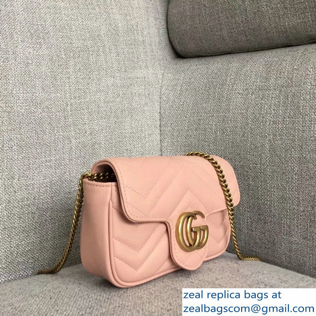 Gucci GG Marmont Matelasse Chevron Super Mini Chain Shoulder Bag 476433 Nude Pink - Click Image to Close