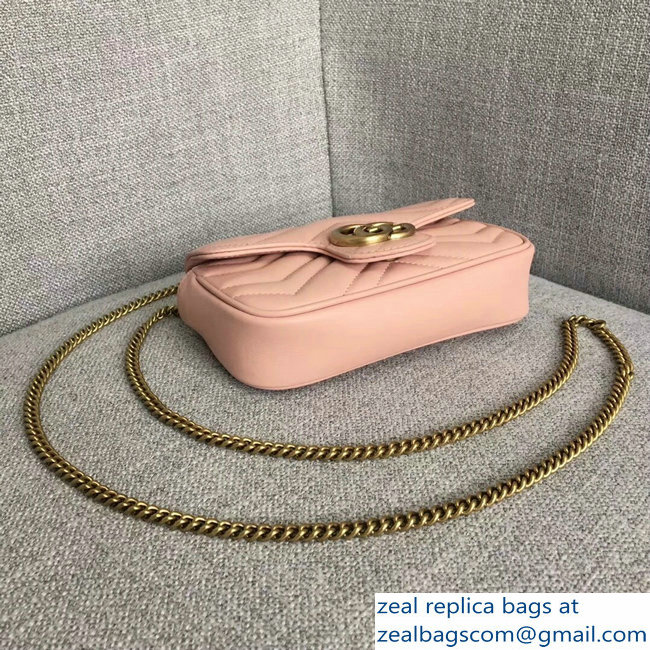 Gucci GG Marmont Matelasse Chevron Super Mini Chain Shoulder Bag 476433 Nude Pink