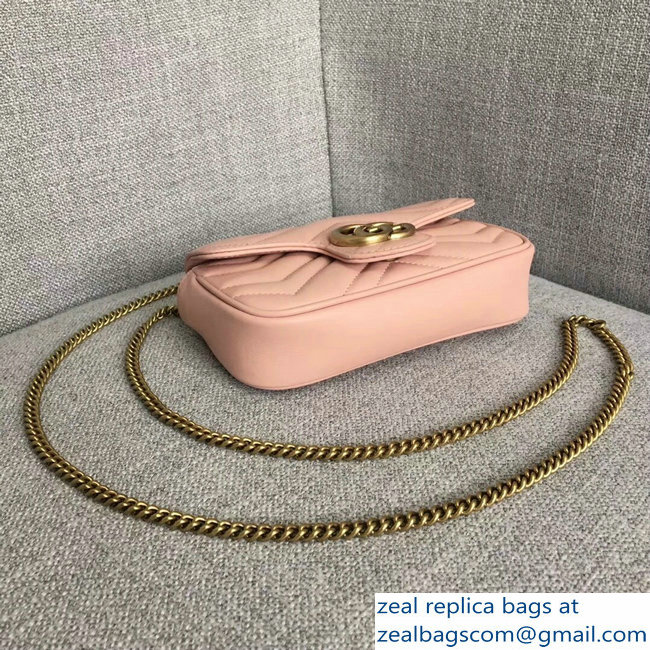 Gucci GG Marmont Matelasse Chevron Super Mini Chain Shoulder Bag 476433 Nude Pink - Click Image to Close