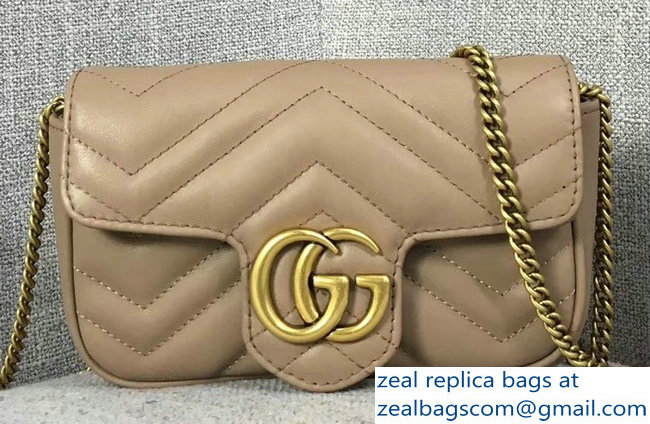 Gucci GG Marmont Matelasse Chevron Super Mini Chain Shoulder Bag 476433 Nude