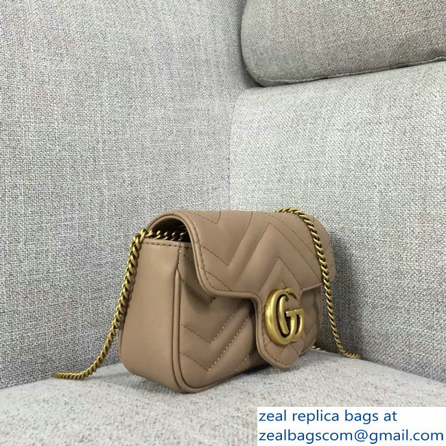 Gucci GG Marmont Matelasse Chevron Super Mini Chain Shoulder Bag 476433 Nude
