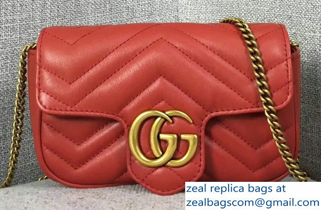 Gucci GG Marmont Matelasse Chevron Super Mini Chain Shoulder Bag 476433 Red