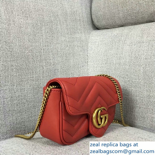 Gucci GG Marmont Matelasse Chevron Super Mini Chain Shoulder Bag 476433 Red