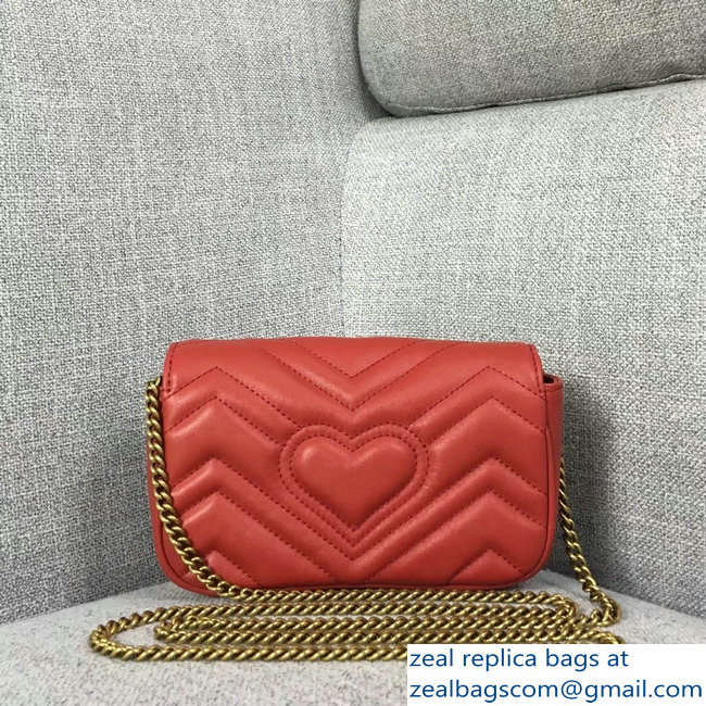 Gucci GG Marmont Matelasse Chevron Super Mini Chain Shoulder Bag 476433 Red