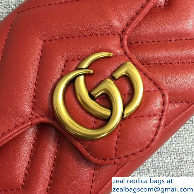 Gucci GG Marmont Matelasse Chevron Super Mini Chain Shoulder Bag 476433 Red