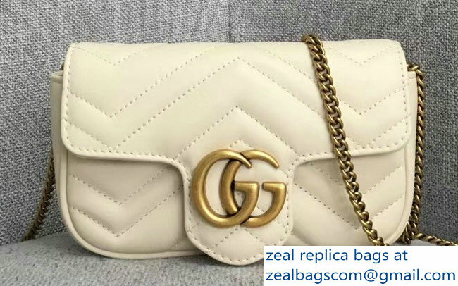 Gucci GG Marmont Matelasse Chevron Super Mini Chain Shoulder Bag 476433 White