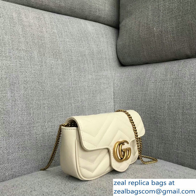 Gucci GG Marmont Matelasse Chevron Super Mini Chain Shoulder Bag 476433 White