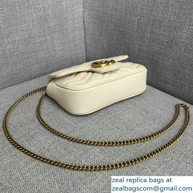 Gucci GG Marmont Matelasse Chevron Super Mini Chain Shoulder Bag 476433 White