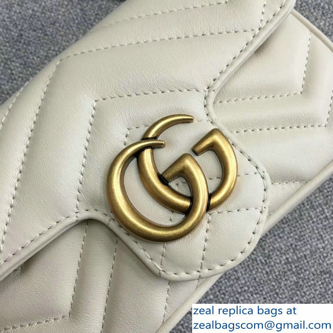 Gucci GG Marmont Matelasse Chevron Super Mini Chain Shoulder Bag 476433 White