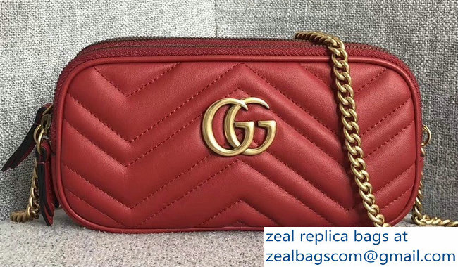 Gucci GG Marmont Mini Chain Bag 546581 Red 2018
