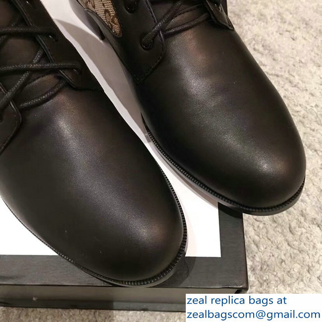 Gucci GG and Leather Lace-Up Boots Black 2018 - Click Image to Close