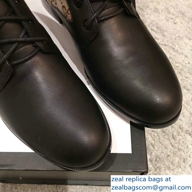 Gucci GG and Leather Lace-Up Boots Black 2018