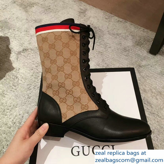 Gucci GG and Leather Lace-Up Boots Black 2018 - Click Image to Close