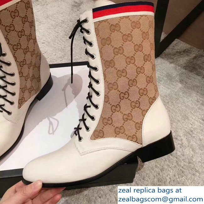 Gucci GG and Leather Lace-Up Boots White 2018