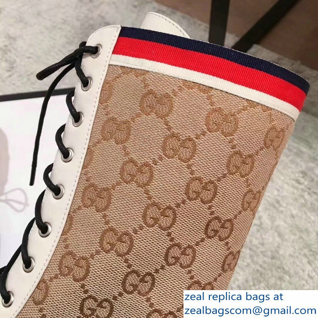 Gucci GG and Leather Lace-Up Boots White 2018 - Click Image to Close